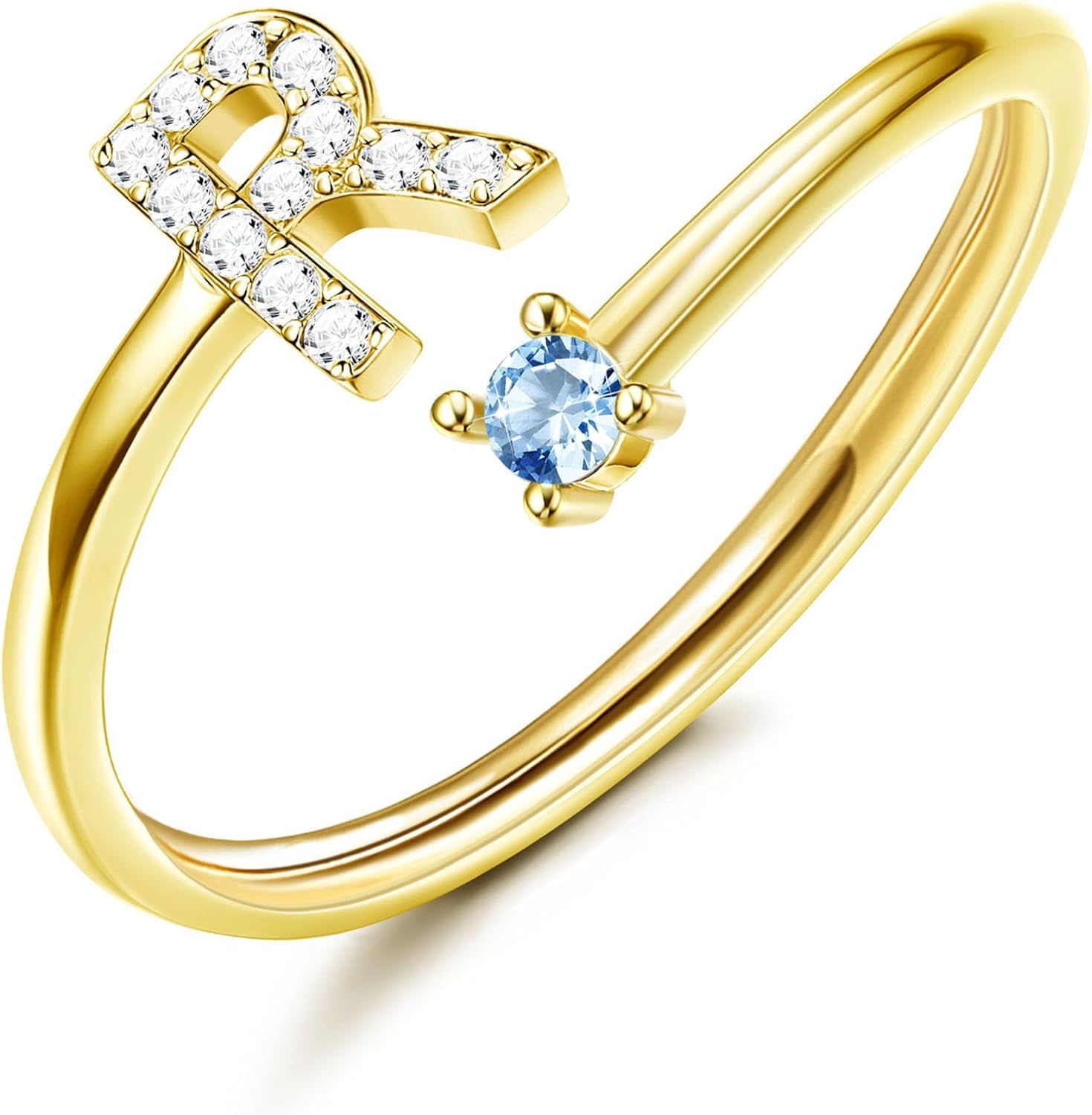 Dochais Cubic Zirconia Gold Initial Rings for Women Non-Tarnish 14k Gold Plated Adjustable Pinky Ring Cute Dainty Finger Rings Birthday Gifts for Her Size 6-9