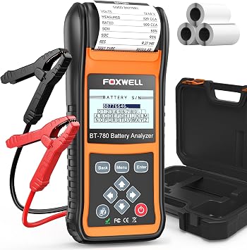24v/12v/6v Battery Tester with Printer, FOXWELL BT780 Car Battery Load Test | 100-2000CCA Automotive Battery Tester Cranking Charging Alternator Tester for Car Marine Heavy Duty, Built-In Power & Printer