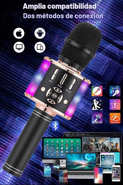Foto 5 de 7 de BONAOK Micrófono Bluetooth inalámbrico, micrófono para niños con Luces LED