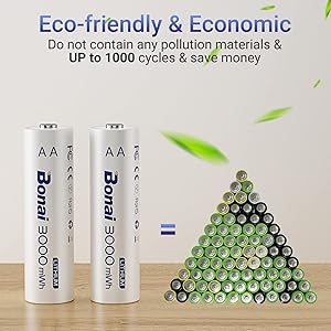 BONAI Rechargeable Lithium AA Batteries with Charger, 1.5V AA Batteries for Blink Camera 4 Count with 1.5H Fast Charge-White