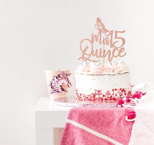 Miniatura 5 de Mis Quince Decoración para tartas, decoraciones de cumpleaños de 15 años, decoraciones de feliz 15 años, suministros de fiesta de cumpleaños con