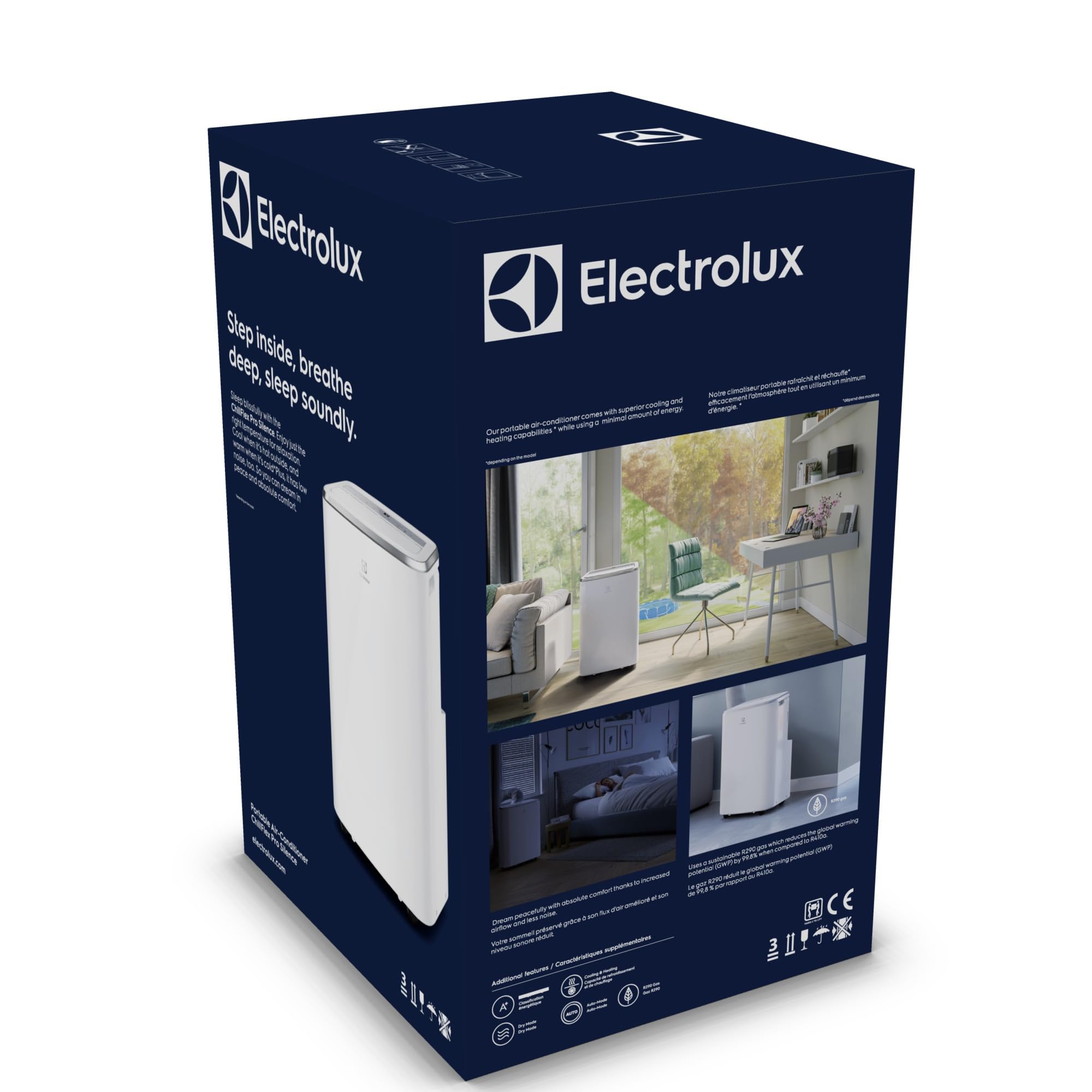 Electrolux Condizionatore portatile ChillFlex Slience EXP26U558CW, raffreddamento, gas sostenibile R290, silenzio e comfort, 61dB, Bianco