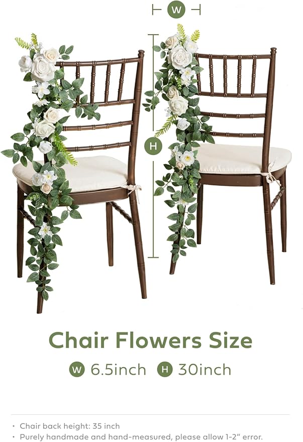 Wedding Chair Decorations: Elegant White & Sage Green Floral Swags