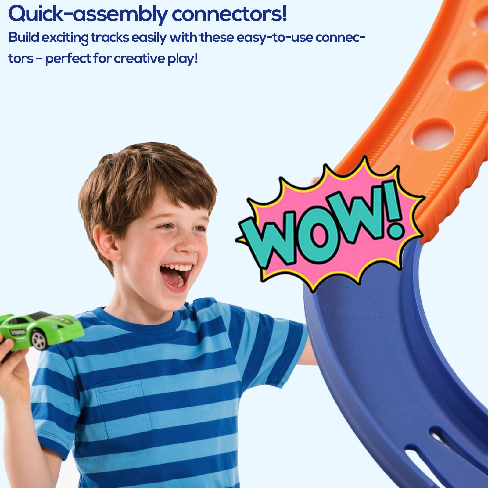 8pcs Curved Track Pieces Compatible with Hot Wheels Toy Car, ABS Racetrack Connectors Track Building Accessories (Blue) - Image 3