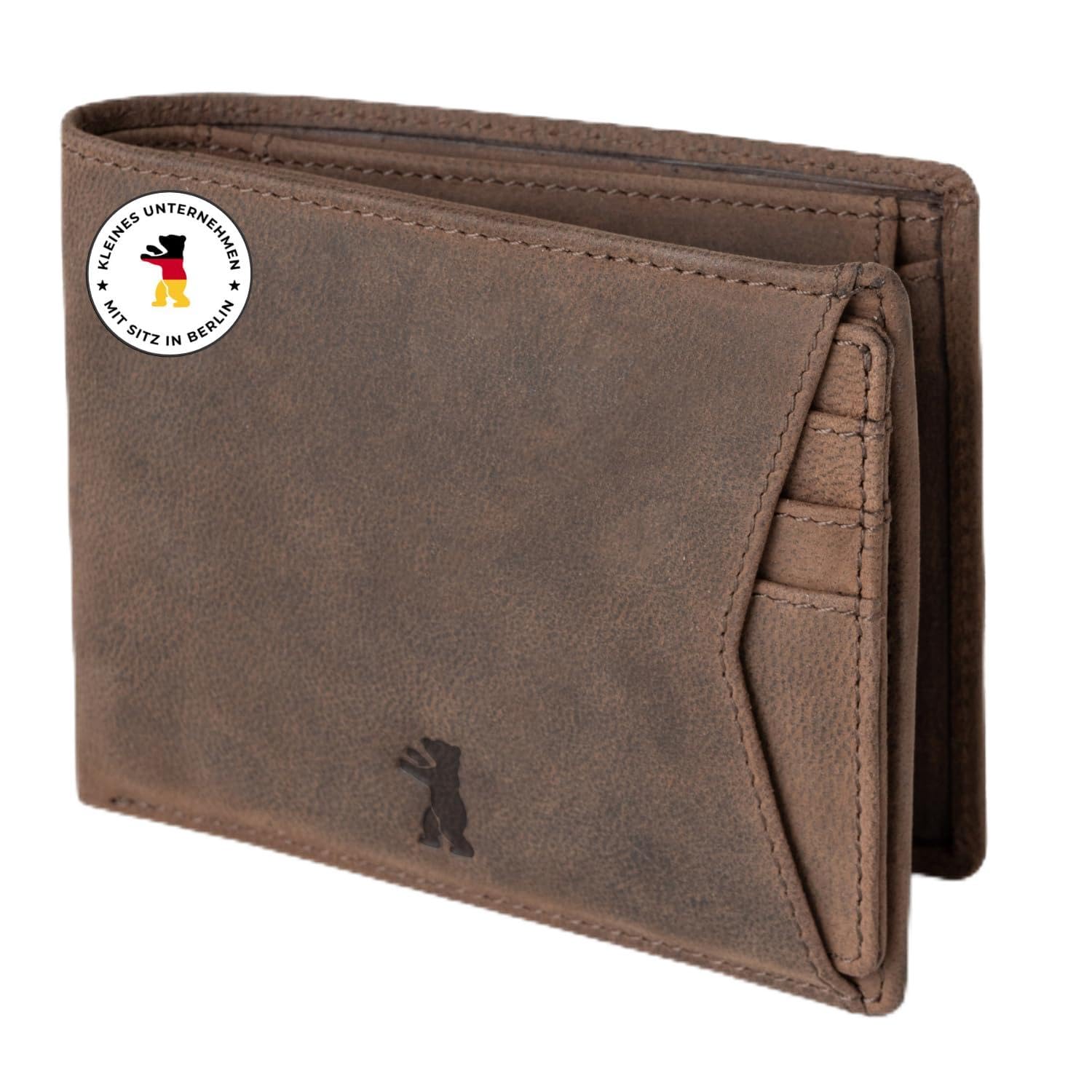 Berliner Bags Vintage Geldbörse Kiel, Portemonnaie mit RFID-Schutz, Geldbeutel aus Leder mit Ausweisfach und Kartenetui, für Herren - Braun