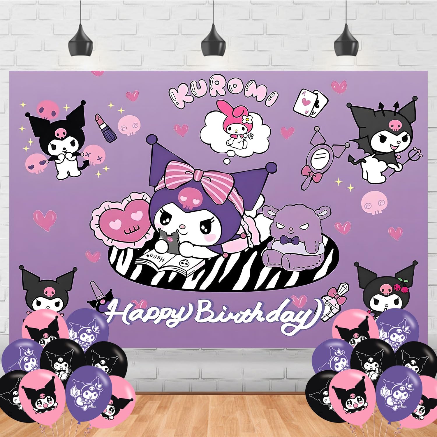 Kuromii Birthday Party Supplies Backdrop 5x3 Cute Anime Happy Birthday Background Photography Kawaii Party Decorations Banner Photo Booth Props