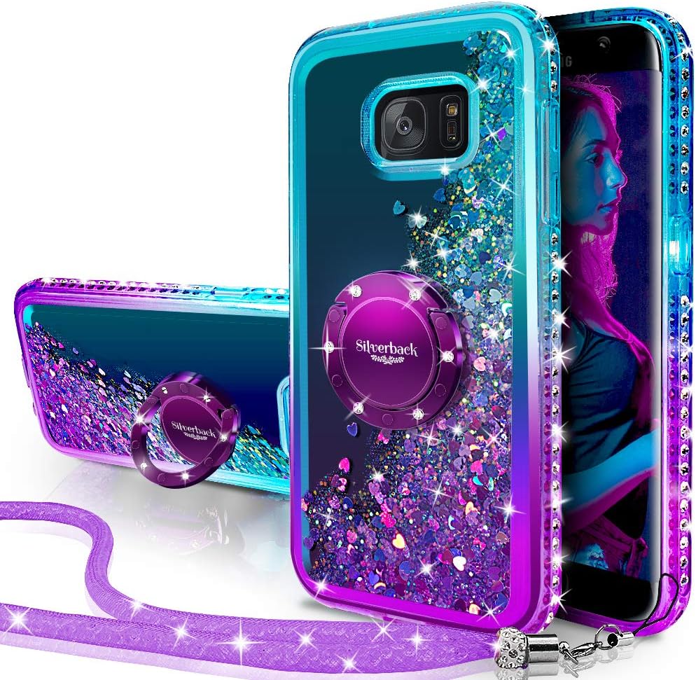 Silverback for Galaxy S7 Case, Moving Liquid Holographic Sparkle Glitter Case with Kickstand, Bling Diamond Rhinestone Ring Girls Women Case for Samsung Galaxy S7 Case - Purple