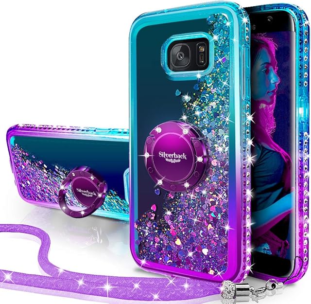 Miss Arts Galaxy S7 Case, [Silverback] Moving Liquid Holographic Sparkle Glitter Case With Kickstand, Bling Diamond Bumper W/Ring Slim Protective Case for Girls Women for Samsung Galaxy S7 -Purple
