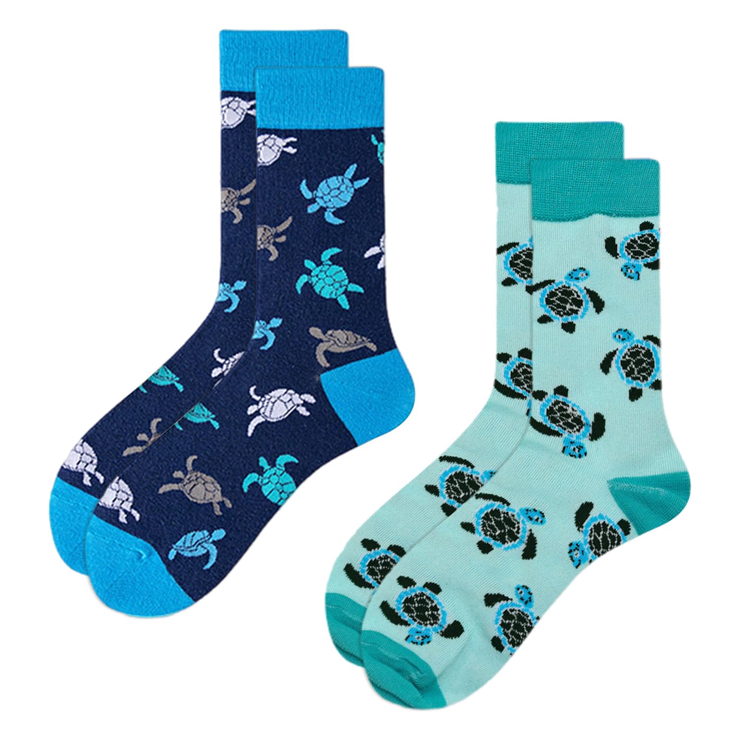 Wufgwbd Unisex Dark Blue 2 Pairs Of Turtle Socks, Creative Pattern Mid-Calf Socks, Breathable And Comfortable Socks, Fun Socks, Fun Gifts
