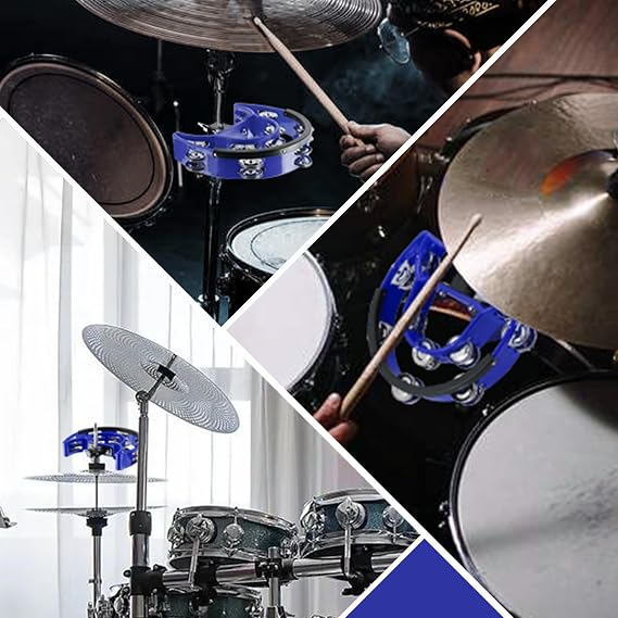 EASTROCK Drum Set Blue Tambourine with Mounting Eye Bolt Double Row Frame