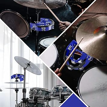 EASTROCK Drum Set Blue Tambourine with Mounting Eye Bolt Double Row Frame
