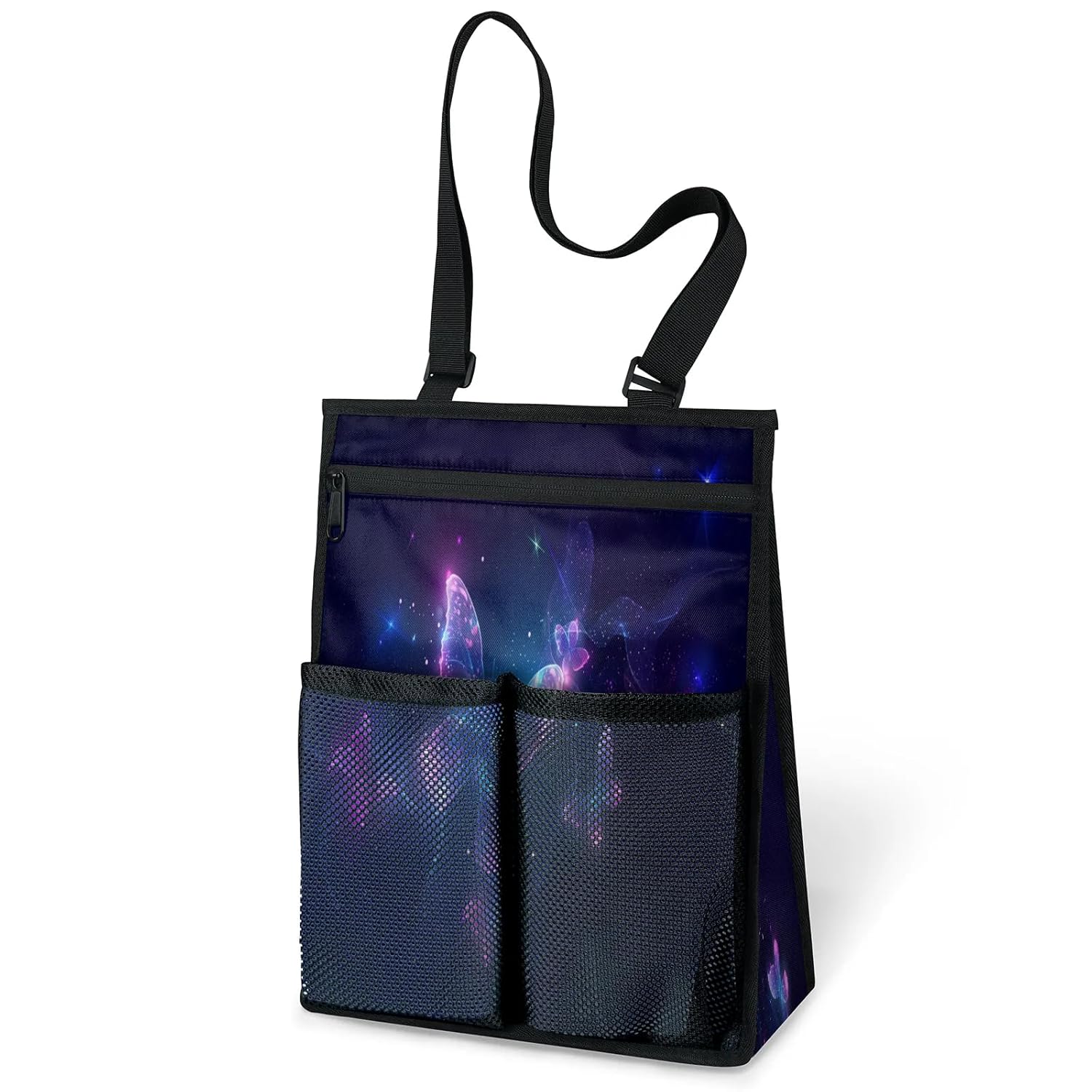 Ourtheme Galaxy Stars Butterflies Portable Shower Bag for Travel Gym Camp Beach Tote Shower Caddy Bags Hanging Toiletry