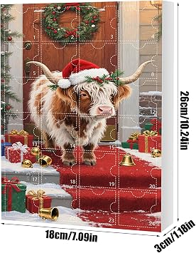 Cow Ornament Countdown Two Dimensional Flat Acrylic Highland Cow | Christmas Pendant Vacation Count Down Festival Countdown for Backpack Home Dorm Window Fireplace Bedroom Living Room