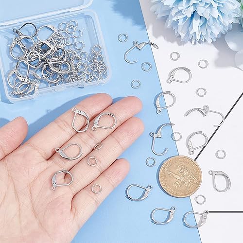 Miniatura 4 de UNICRAFTALE 40 ganchos redondos para aretes de 0.59 x 0.39 pulgadas de acero inoxidable, ganchos franceses para aretes y 60 anillos de salto