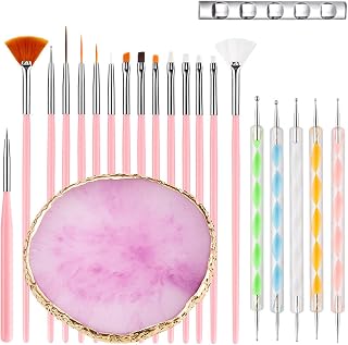 HomTop 22-Piece Pink Nail Art Kit: Agate Stone Palette, Dotting Pens & Brushes for DIY Salon Manicure Makeup