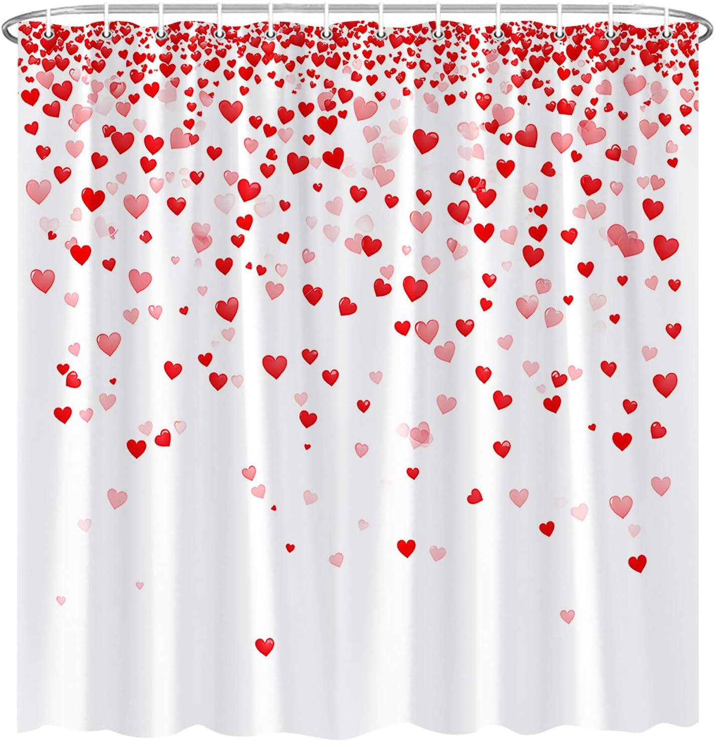 Valentine's Day Shower Curtain Lovely Red Heart Fallen Groovy Hearts Pattern Polyester Fabric Bathroom Decor 70×96 Inch with Hook