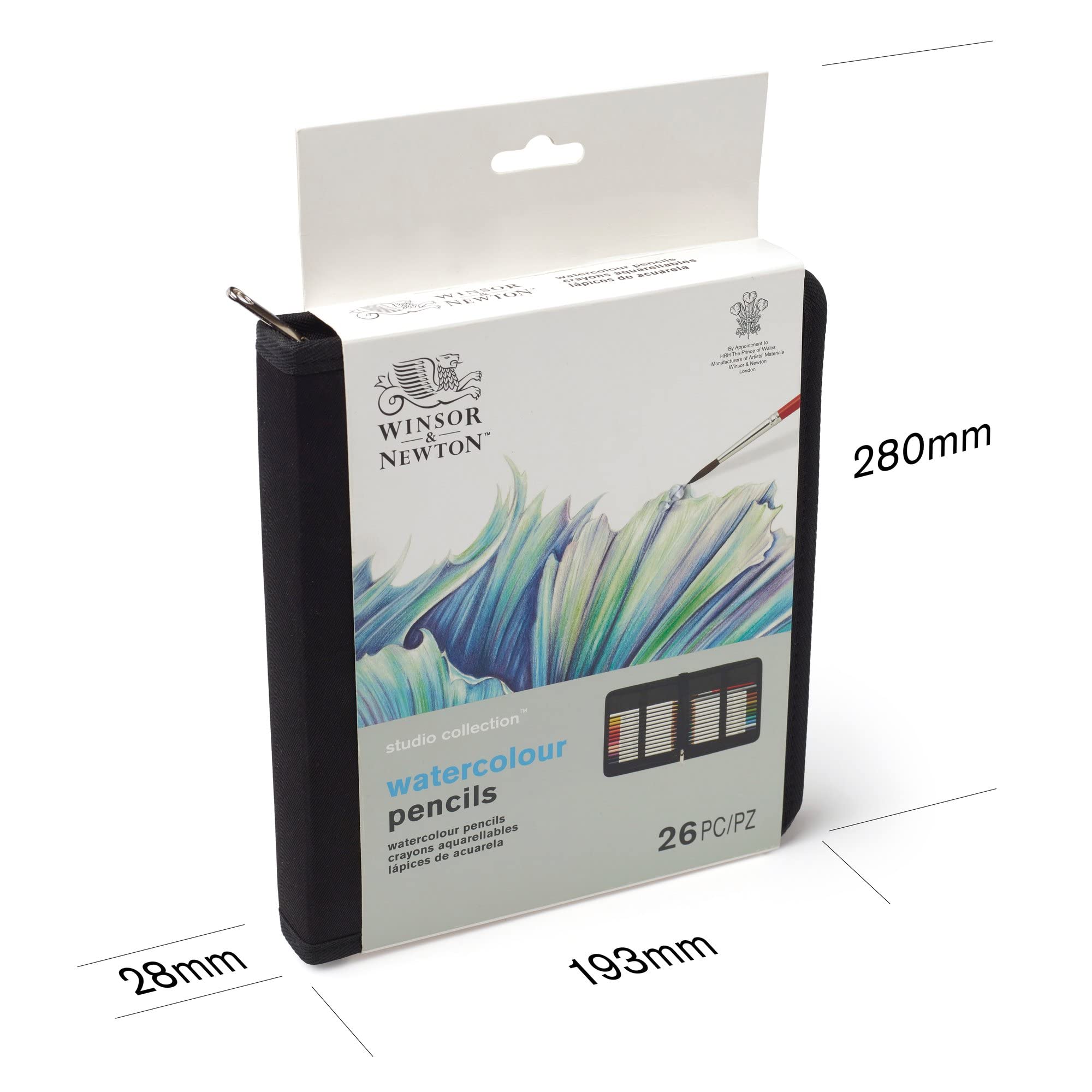 Winsor & Newton 2090005 26-teiliges Geschenkset zum Skizzieren, Illustieren, Zeichnen für Künstler mit 24 Aquarellstiften 1 Skizzenstift in HB und 1 Pinsel