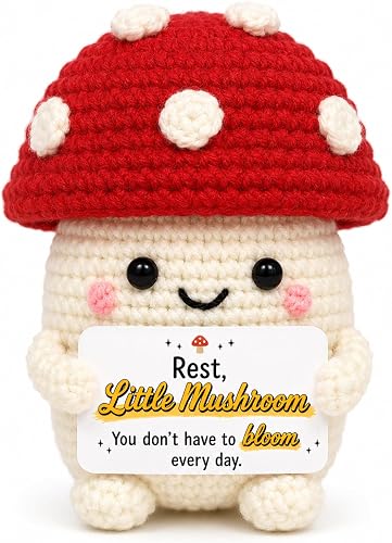 Ponditni Handmade Crochet Mushroom, Emotional Support Gift with Card