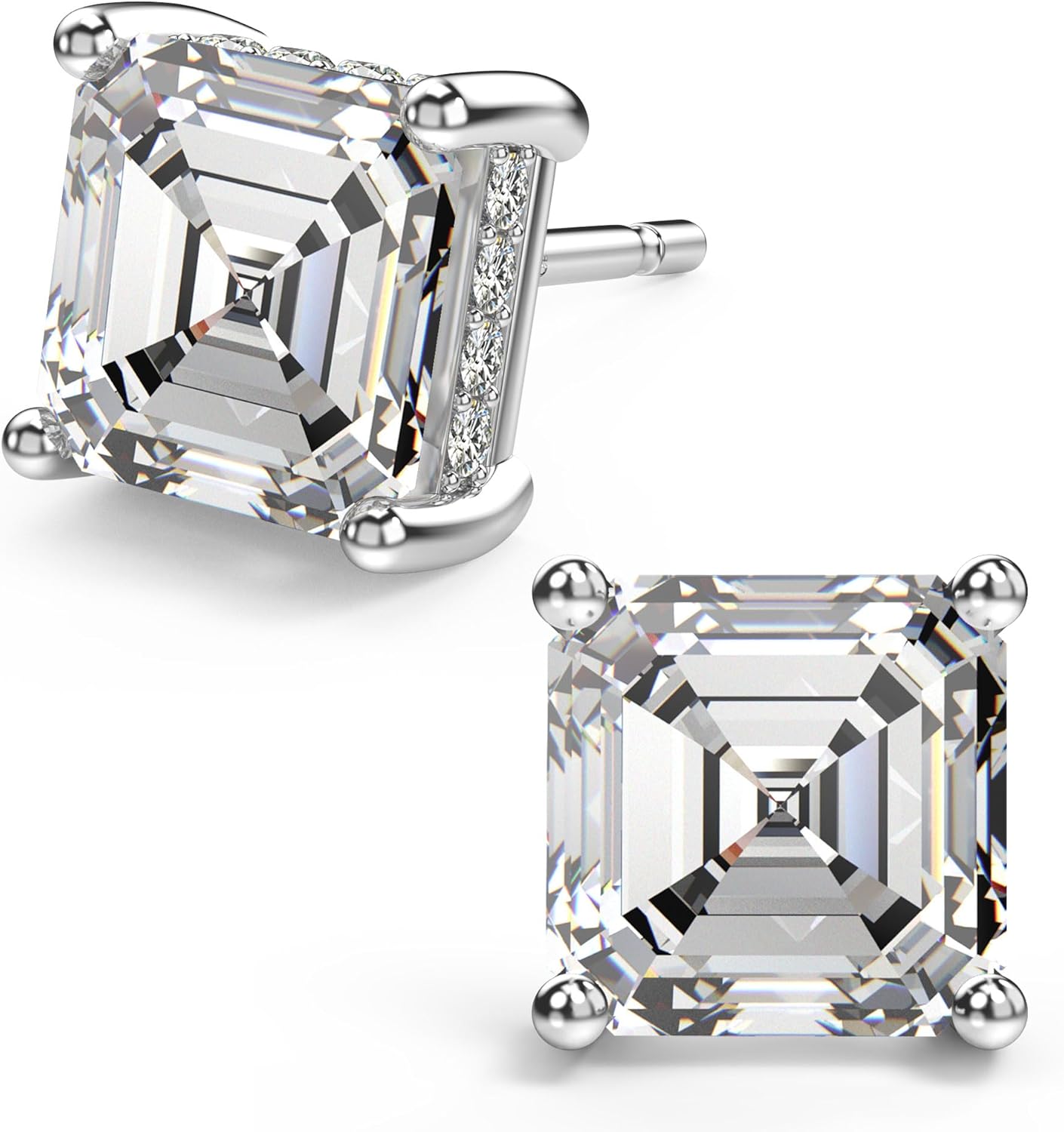 18K White Gold Plated Sterling Silver Asscher Cut Cubic Zirconia Stud Earrings for ...
