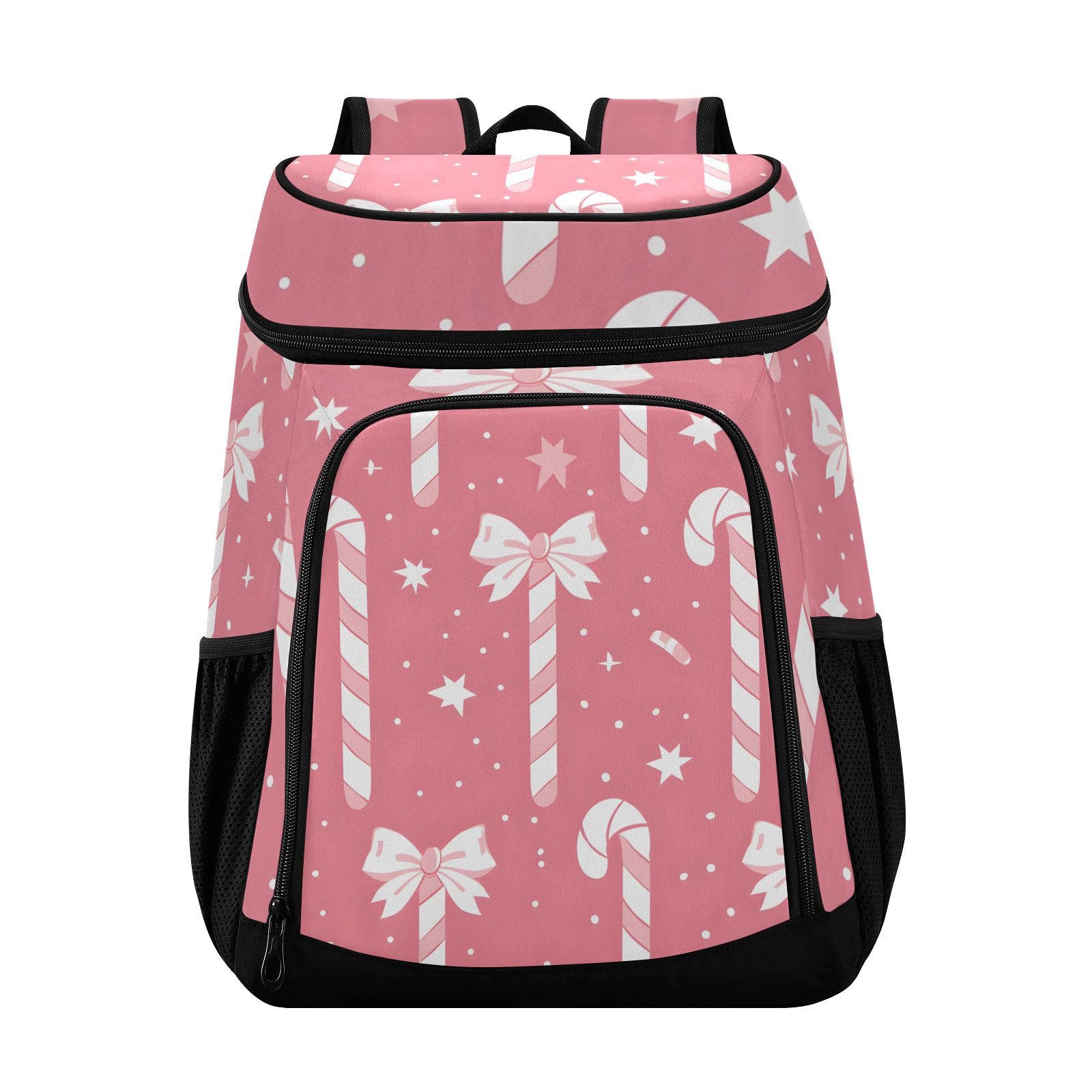 Candy Cane Bow Sugar Pink Xmas Cooler Backpack Cooler Insulated Leak Proof Lunch Backpack 36 Cans Waterproof Soft for Men Women Picnic Hiking Camping Beach