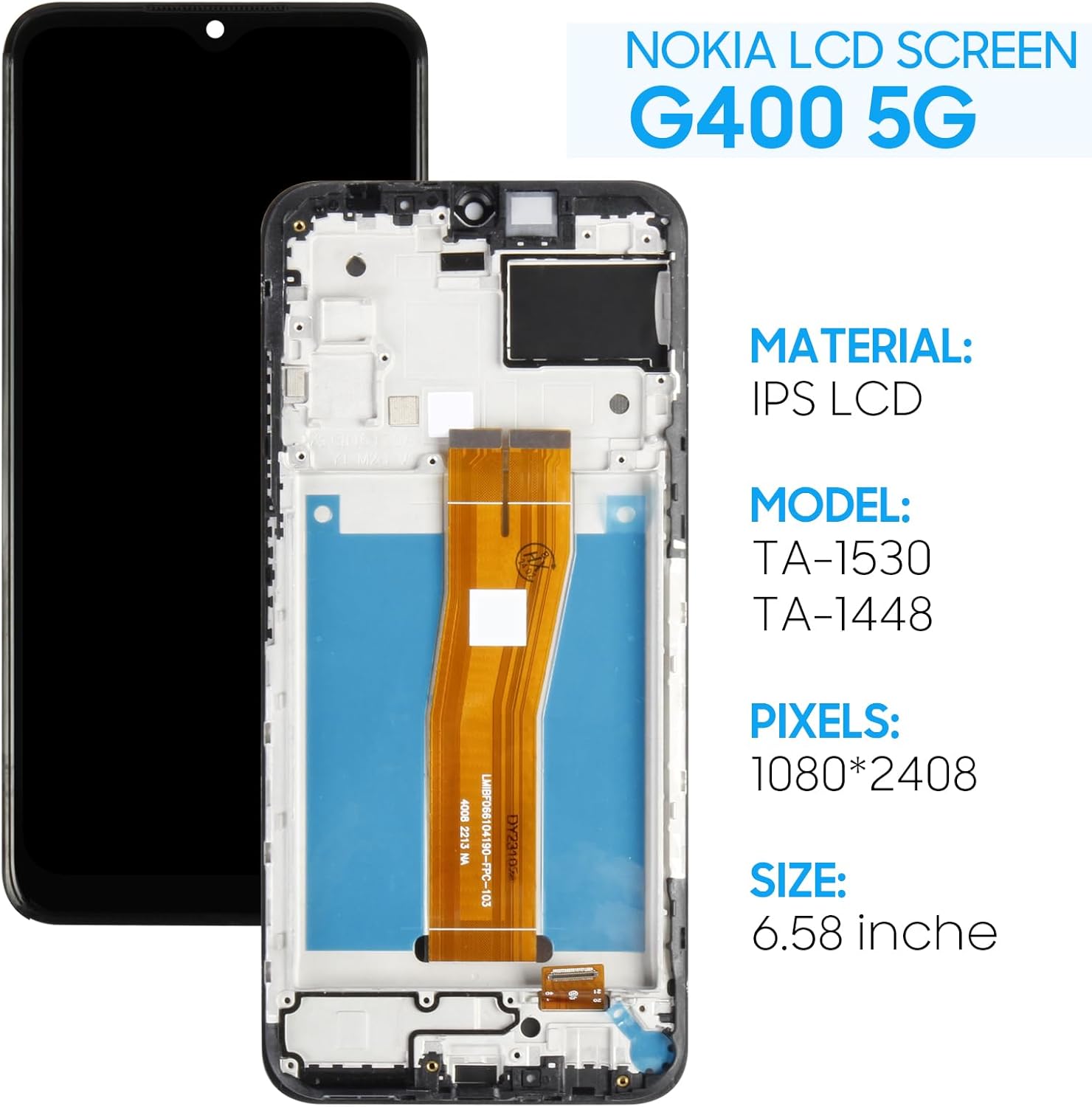 Original LCD Screen Replacement with Frame for Nokia G400 5G Display Touch Digitizer Glass Assembly - Black - Tools