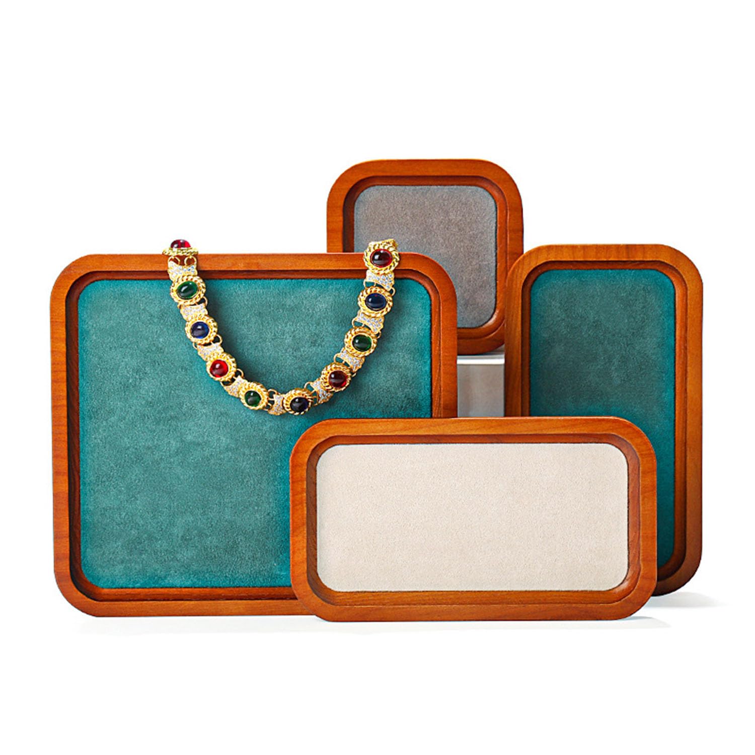 Ensemble de 4 plateaux rangement bijoux, plateau présentation bois massif