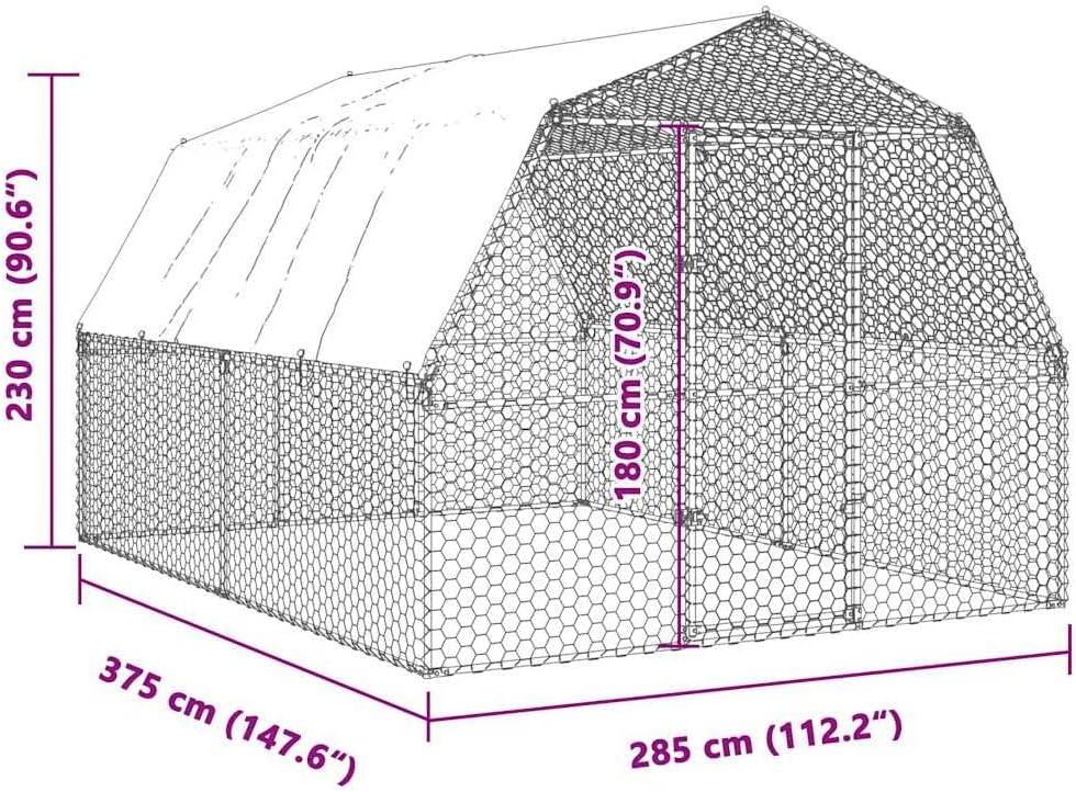 vidaXL Chicken Cage with Roof and Door, Large Chicken Coop, Walk in Chicken Cage for Outdoor Backyard, Hen Coop, Silver Galvanized Steel