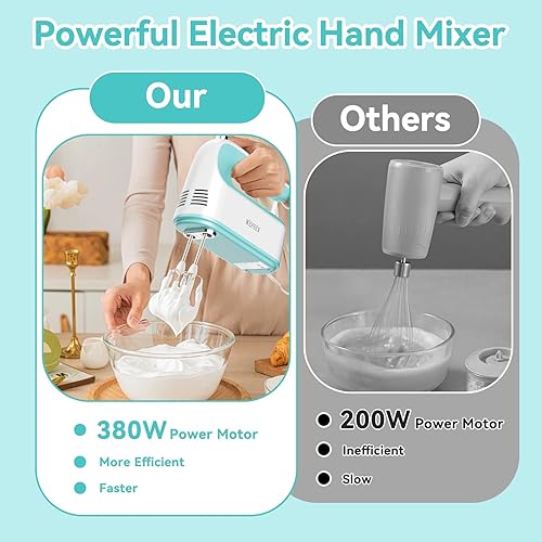 Miniatura 3 de Batidora de mano eléctrica de mano, mezclador de mano de 5 velocidades, mezclador eléctrico de 380 W con accesorios de batidor de acero inoxidable,