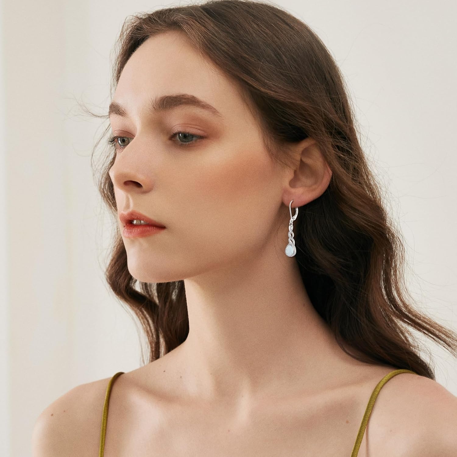 Opal Dangle Drop Earrings for Women 925 Sterling Silver Infinity Teardrop Leverback Earrings Gemstone Jewelry for Women Her White/Blue/Pink/Green - Image 3