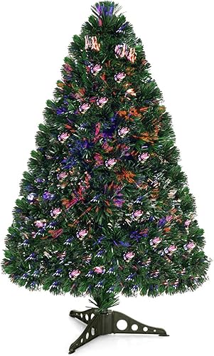 Miniatura 49 de Goplus Árbol de Navidad artificial de fibra óptica preiluminado, con luces LED multicolor y copos de nieve (6 pies)