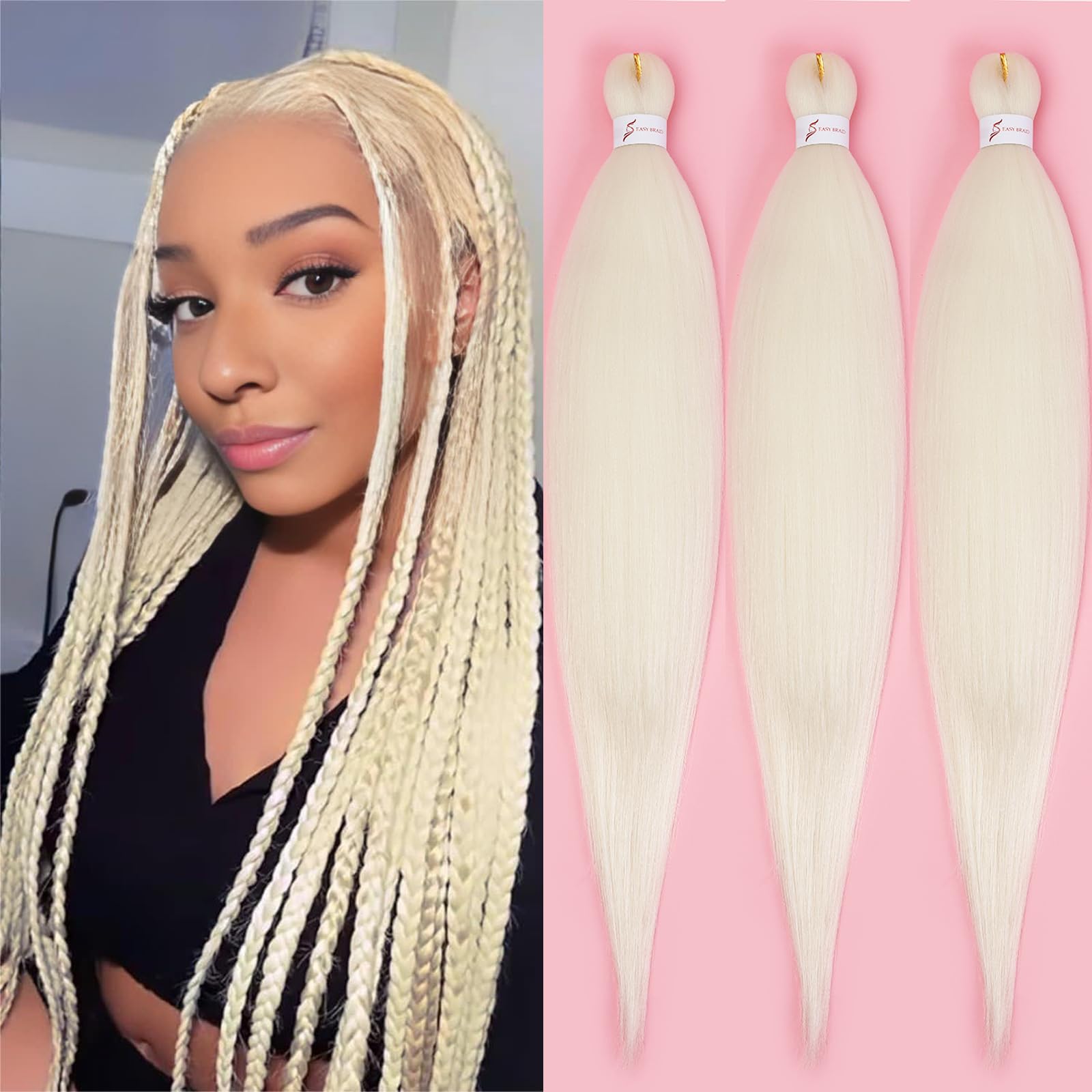 Pre-Stretched Braiding Hair, Ready to Use Synthetic Extensions for Easy Box Braids & Protective Styles, Tangle-Free Soft Texture, 3 Pack (95g/Bundle)