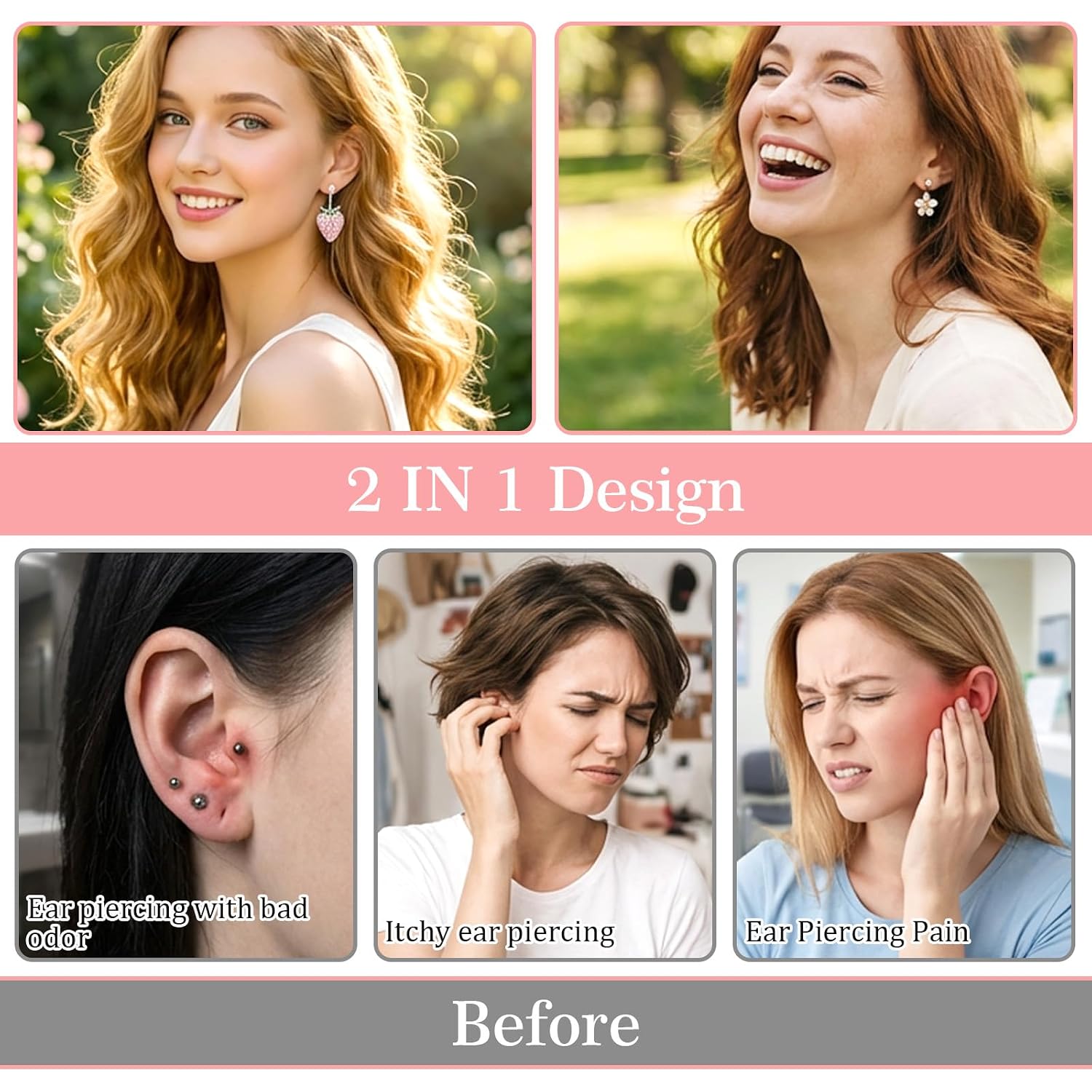 Ear Piercing Cleaner Kit Earring Hole Cleaning Set Ear Piercing Aftercare Cleaning Tool with 240+60 Ear-Piercing Cleaner Floss & 50 Cotton Swabs for Women Men Girls
