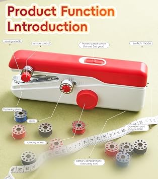 New portable sewing machine handheld,hand sewing machine with complete thread set, suitable for DIY quick repair and home use(red)