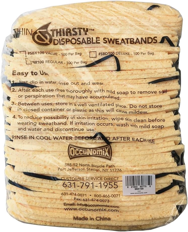 Value Cellulose Disposable Cooling Sweatband Yellow - 100 Pack