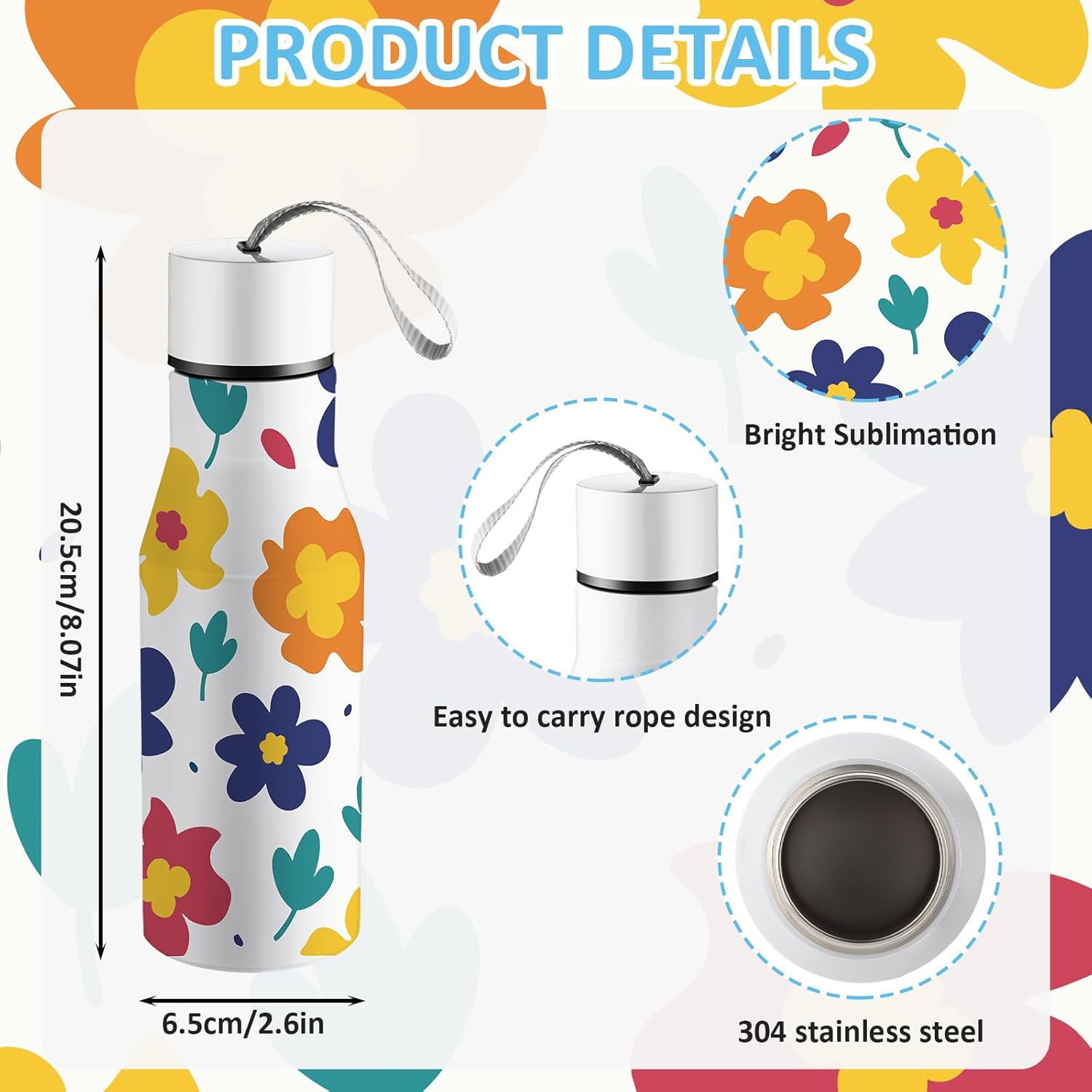 Sunnychicc 6 Pack Kids Sublimation Water Bottles 17oz Stainless Steel Tumblers Portable Handle Blank for Vinyl Projects & Heat Transfer Ideal for School, Sports, Travel, Camping - Image 2