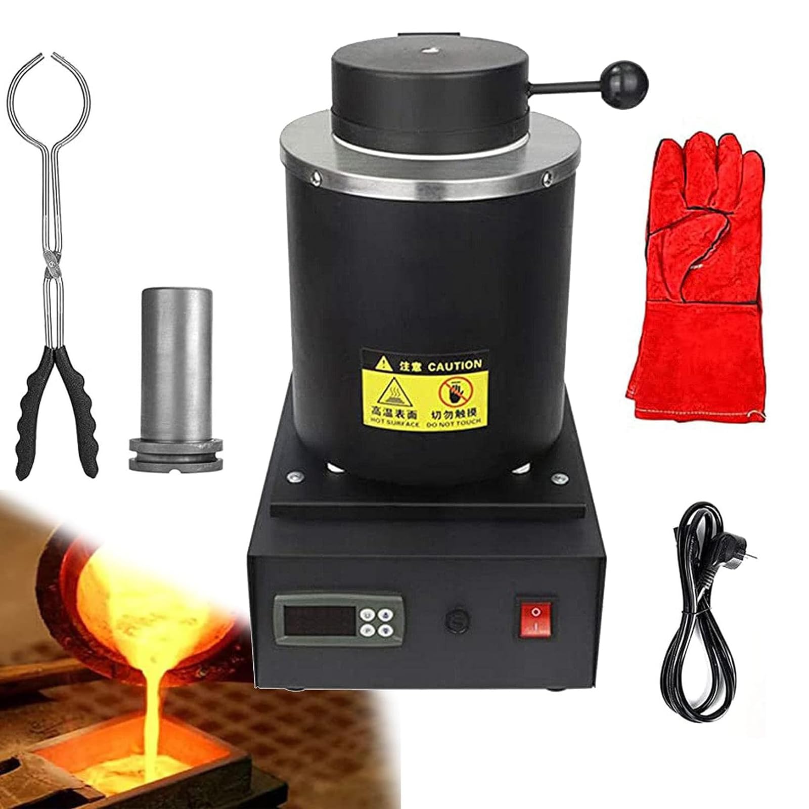 oiakus Electric Gold Melting Furnace, 1150? Digital Melting Furnace Machine with Graphite Crucible Gold, Silver, Copper and Aluminum Smelter Casting Refining Kiln Tools