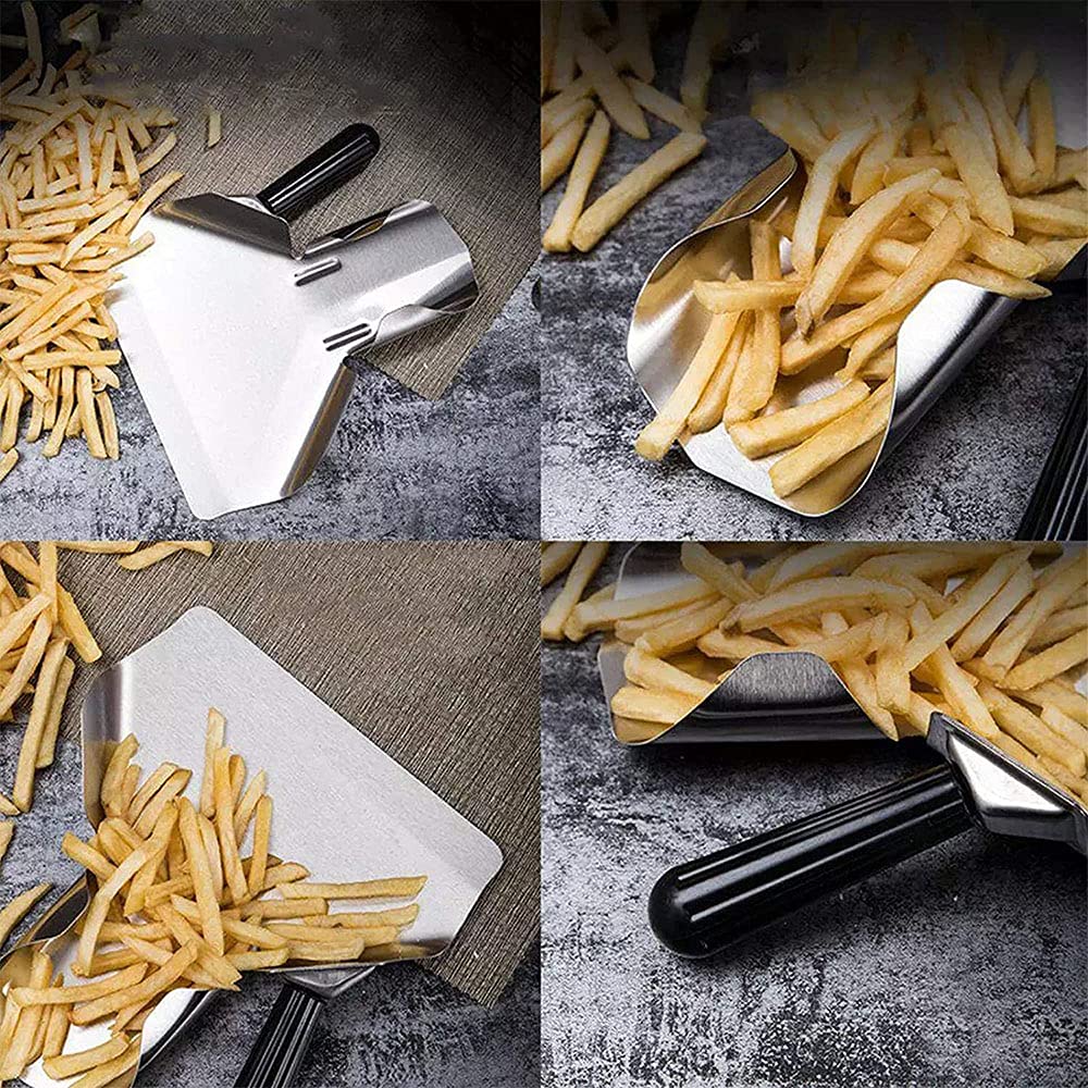 Pala per patatine fritte ANCLLO,Scooper per frittare in acciaio inox,Scoop francese in acciaio inox con doppie maniglie,Bagger frittura francese con manico destro