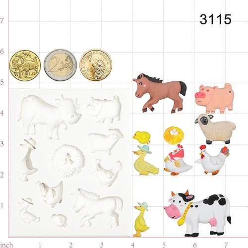 Miniatura 5 de Barn Animals - Moldes de silicona para decoración de pasteles, decoración de cupcakes, resina epoxi, arcilla polimérica, 2 unidades