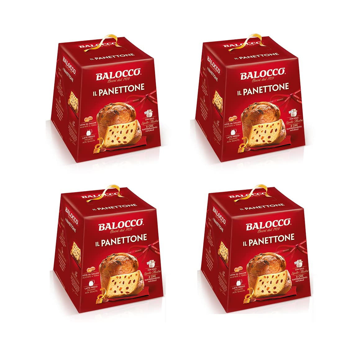 4x Balocco Il Panettone Backprodukt mit Rosinen und Kandierten Früchten 1Kg