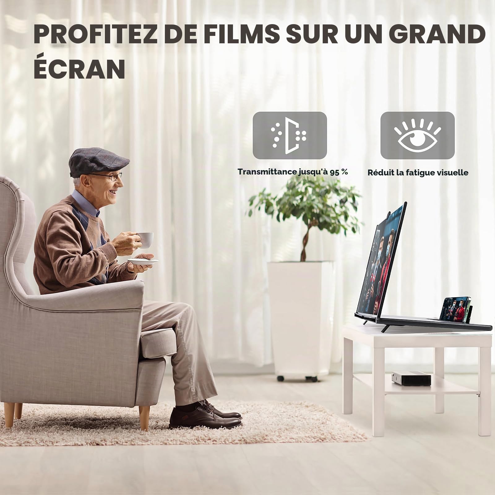 Amplificateur D'écran Lumineux de 18 Pouces, Loupe D'écran de Téléphone Portable 3D HD Anti-Bleu, Support Amplificateur de Pliage Loupe pour Tous Les Smartphones, Idee Cadeau Noel Homme