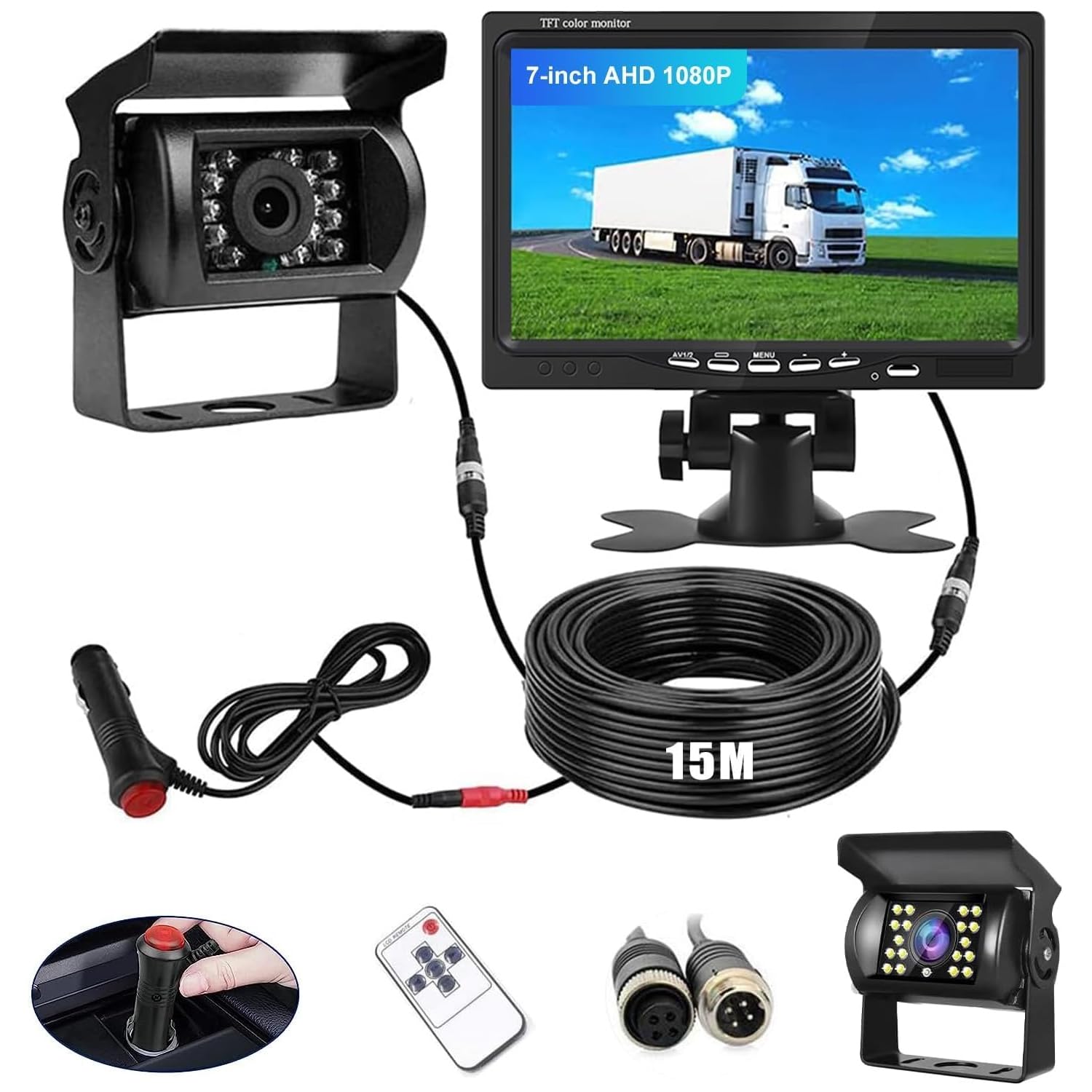 Rückfahrkamera Set 7 Zoll Rear View Monitor IP68 wasserdichte Nachtsicht Auto Backup-Kamera 12V-24V 15m Kabel Wohnmobil Van Trucks Bus Trailer