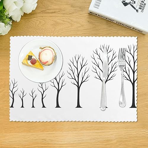 Miniatura 3 de Rectangular Placemats Set of 4, Heat Resistant Trees Printed Kitchen Dining Table Mats