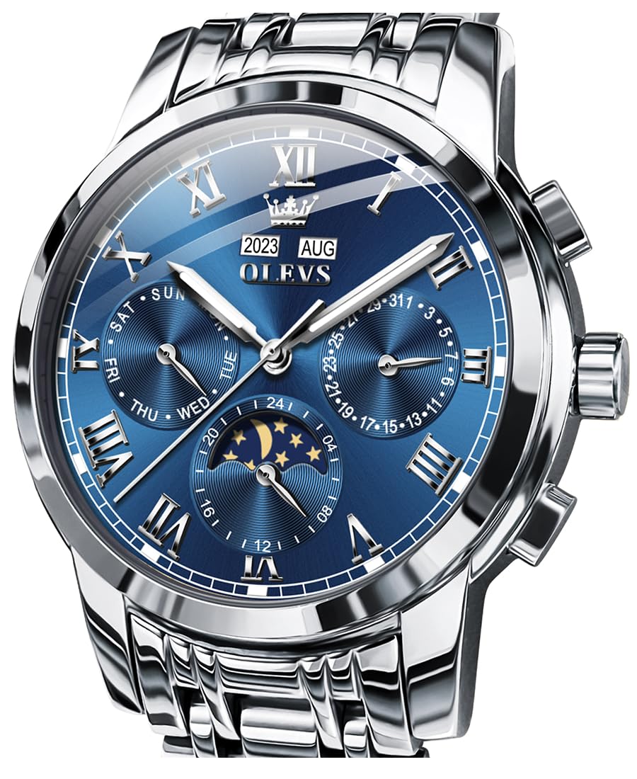 OLEVS Blaue automatische Herrenuhren, goldene selbstaufziehende mechanische Business Luxus-Armban...
