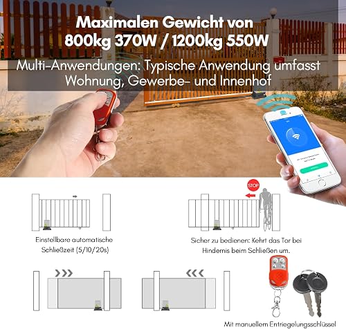 Jaxguom 370W Motorisation Portail Coulissant Ouvre Porte Coulissant max 800KG, Bluetooth WIFI Moteur Électrique de Portail Automatique for Garden, Garage Door - 4