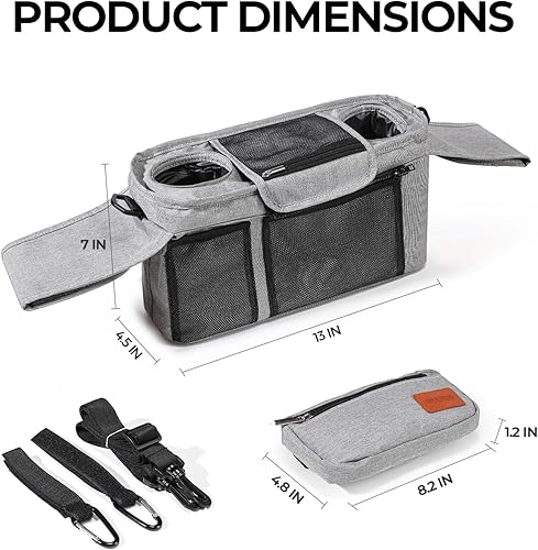Miniatura 3 de Organizador de cochecito con portavasos, muñequera desmontable, bolsa de cochecito de bebé de gran capacidad para mamá, se adapta a Uppababy, Baby