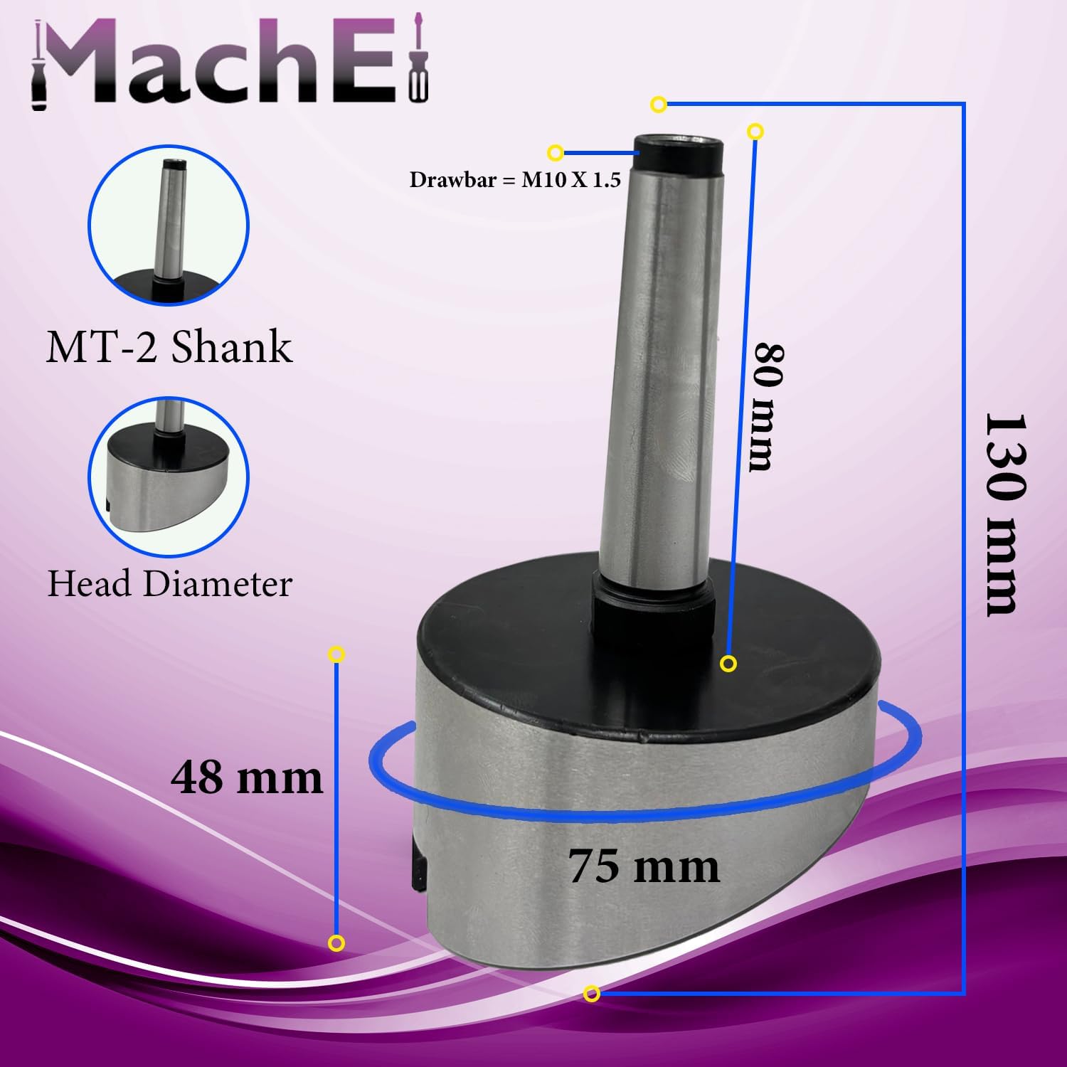 MachEl 2MT Shank (M10 x 1.5 mm) 3-Inch (75 mm) Fly Cutter for Milling & Lathe Machines – Indexable Tool with Replaceable Carbide Insert