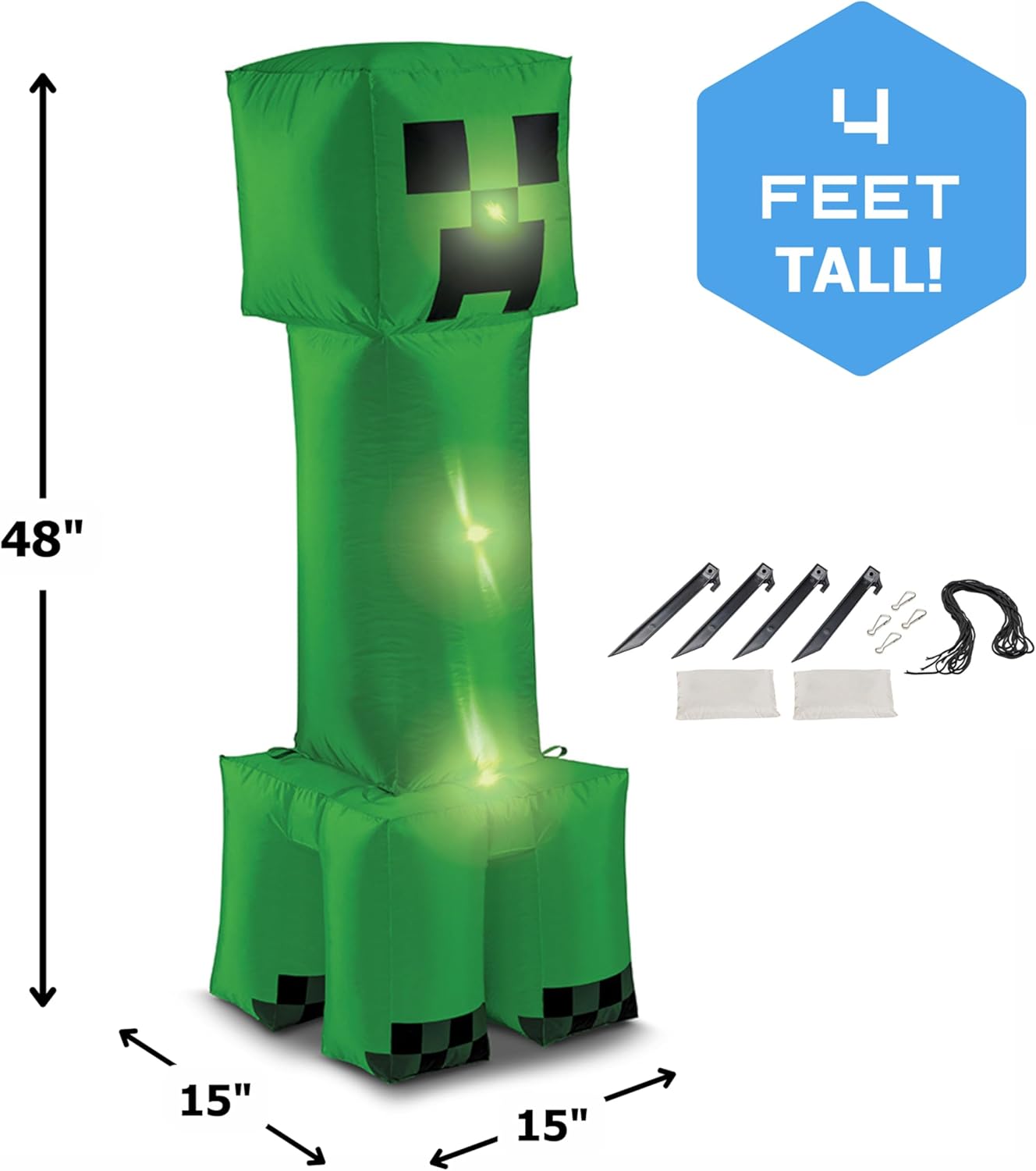 Minecraft Creeper Inflatable Lawn Decoration, Official Minecraft Party Decor, 4 Foot Inflating Creeper