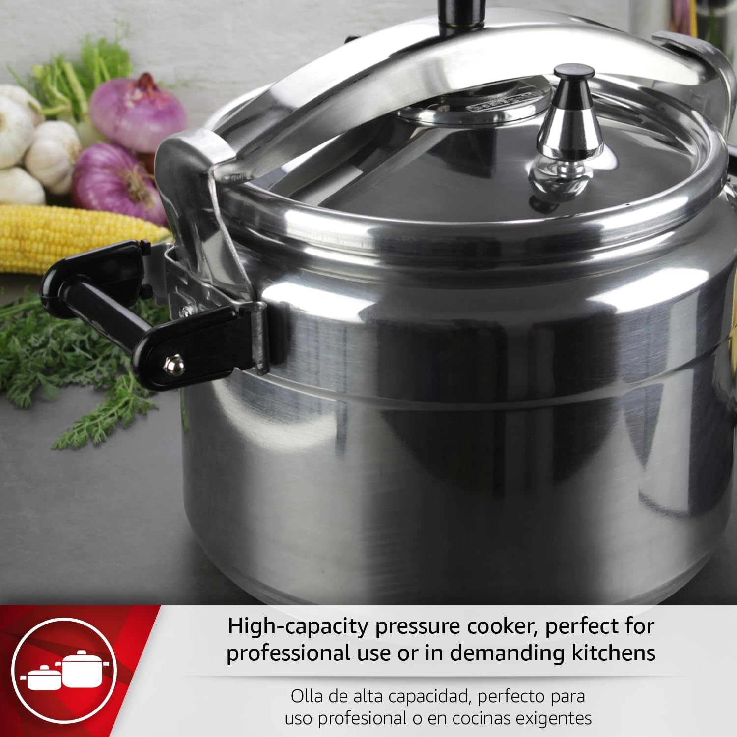 MAGEFESA Chef 23-Quart Aluminum Pressure Cooker – Stainless Steel Lid, Thermodiffusion Base, 3 Safety Systems, Fast & Even Cooking