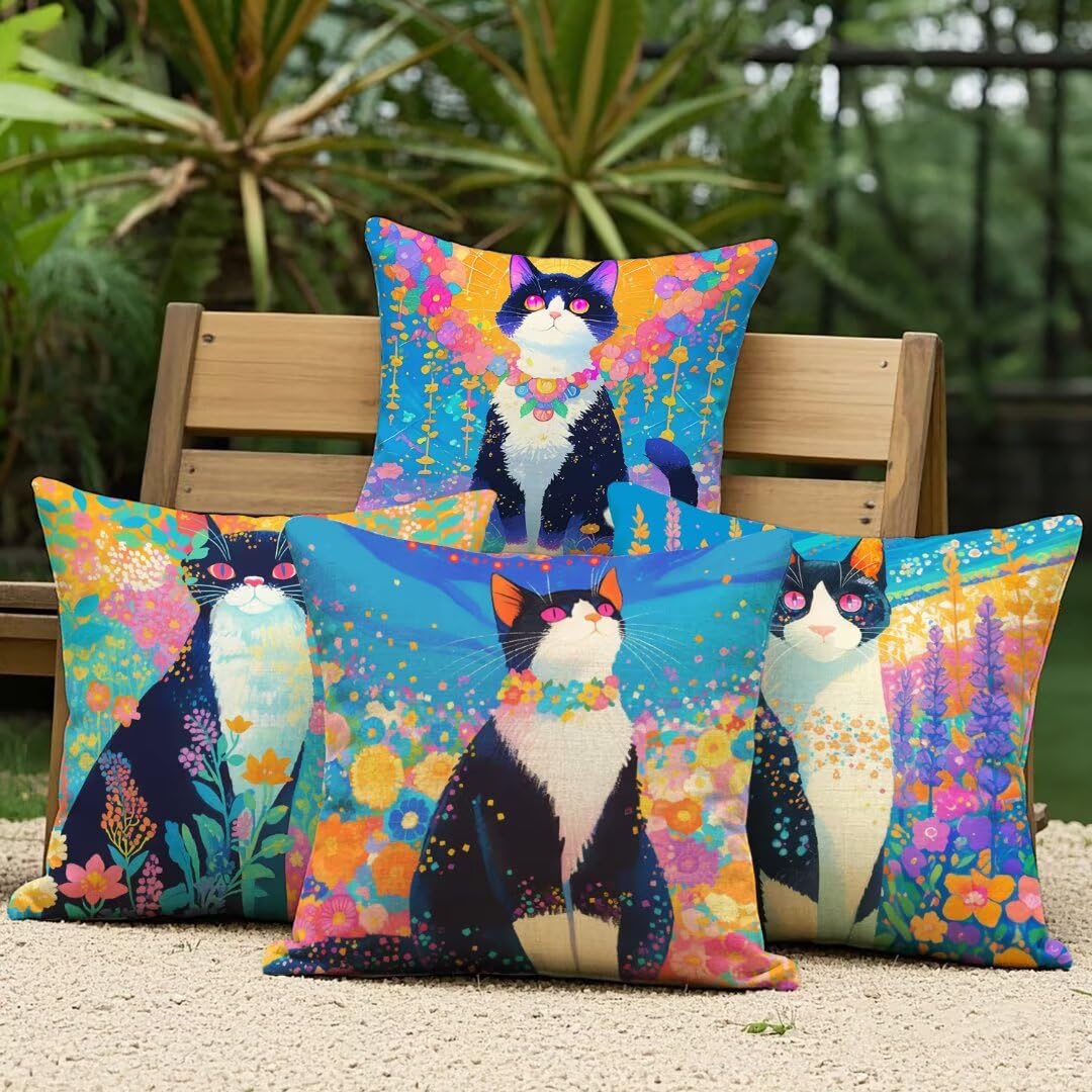 Lot de 4 carré coussins chat pour jardin terrasse patio banquette en textile imperméable