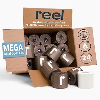 Reel Premium Toilet Paper - 24 Rolls of Toilet Paper - 3-Ply Made From Tree-Free - Zero Plastic Packaging, Septic Safe